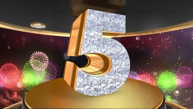 5th birthday animation in gold and diamonds with fireworks background, 
Animated 5 years Birthday Wishes in 4K