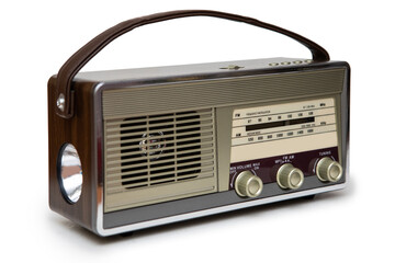 Portable retro radio isolated on white background