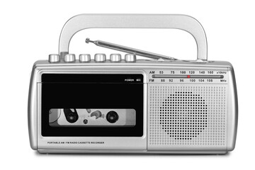 Portable retro radio isolated on white background