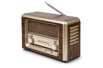 Fototapeta premium Portable retro radio isolated on white background