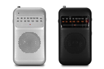 Portable retro radio isolated on white background