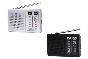 Fototapeta premium Portable retro radio isolated on white background