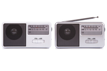 Portable retro radio isolated on white background