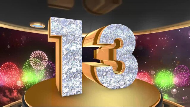 13th birthday animation in gold and diamonds with fireworks background, 
Animated 13 years Birthday Wishes in 4K