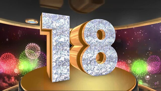 18th birthday animation in gold and diamonds with fireworks background, 
Animated 18 years Birthday Wishes in 4K