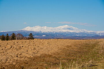 春の晴れた日の雪山　大雪山
