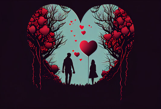 Valentine's day romantic forest path