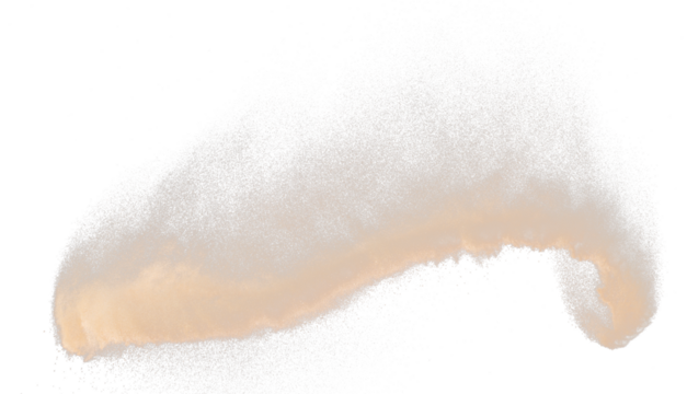 Small size fine Sand flying explosion, Golden grain wave explode. Abstract cloud fly. Yellow colored sand splash silica in Air, Galaxy star universe sign symbol. Element Black background Isolated