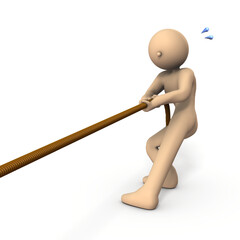 力強くロープを引っ張るキャラクター
