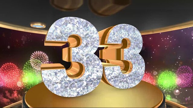 33rd birthday animation in gold and diamonds with fireworks background, 
Animated 33 years Birthday Wishes in 4K 
