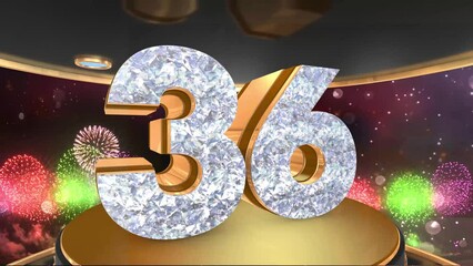 36th birthday animation in gold and diamonds with fireworks background, 
Animated 36 years Birthday Wishes in 4K 