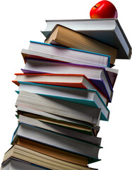 Stack of textbooks with an apple on top
