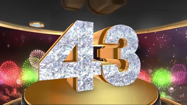 43rd birthday animation in gold and diamonds with fireworks background, 
Animated 43 years Birthday Wishes in 4K 
