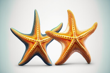 Starfish, isolated and seen from two angles on a white backdrop. Generative AI