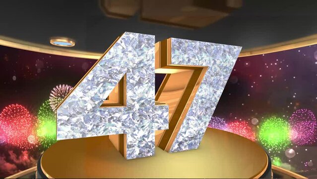 47th birthday animation in gold and diamonds with fireworks background, 
Animated 47 years Birthday Wishes in 4K 
