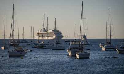 Boats at anchor in the port of Gustavia, capital of St Barth (Saint Barthelemy)