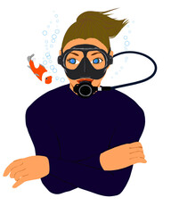 Woman scuba diver and Clownfish illustration