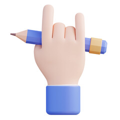 3D illustration of a hand holding a pencil