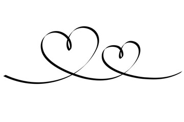 Big and small heart from black line. Two calligraphic hearts.