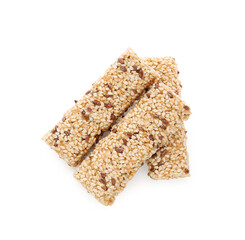 Tasty sesame seed bars isolated on white