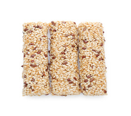 Tasty sesame seed bars isolated on white