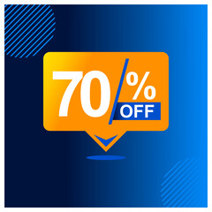70 percent off. Yellow banner with floating balloon for promotions and offers
