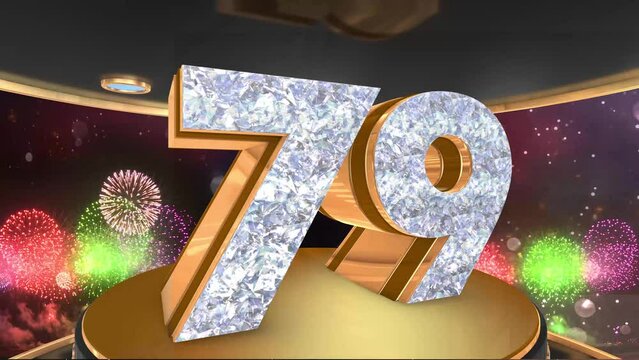 79th birthday animation in gold and diamonds with fireworks background, 
Animated 79 years Birthday Wishes in 4K 