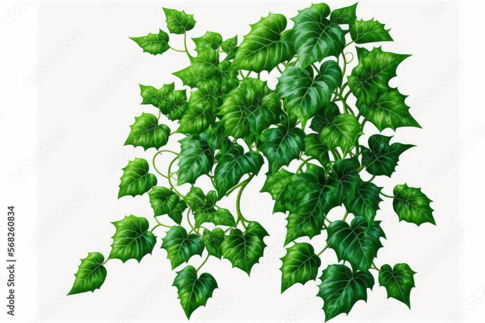 Poster isolated on a white background with a clipping path, green leaves javanese treebine or grape ivy (ci