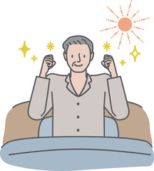 朝スッキリ目覚めて心身快調なシニア男性
