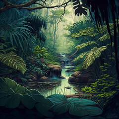 Jungle Background, Colorful, Painting, Illustration. Generative AI
