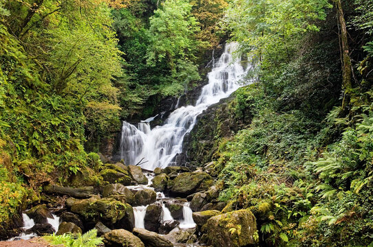 Torc Waterfall on the Owengarrif River beside Muckross Lake, Killarney National Park, Ireland