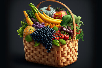 Basket filled healthy food. Generative AI