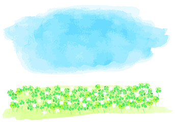 水彩の四つ葉のクローバーと青空