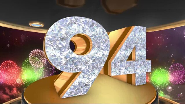 94th birthday animation in gold and diamonds with fireworks background, 
Animated 94 years Birthday Wishes in 4K