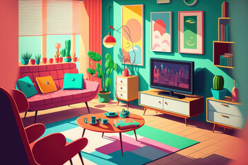 modern living room in bright colors. Generative AI
