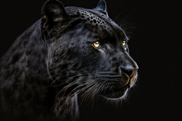 Black background and a black panther. Generative AI