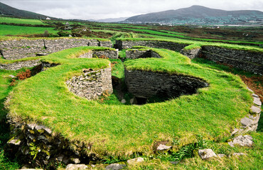 Leacanabuaile early Mediaeval stone fort fortified settlement near Cahirciveen, Co. Kerry, Ireland....