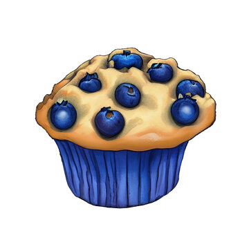 Blueberry Muffin Illustration on Transparent Background, Generative AI