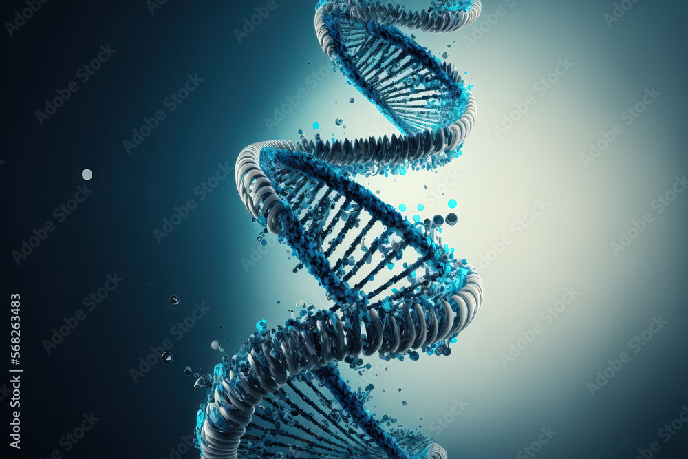 Poster background with an abstract blue dna structure. generative ai