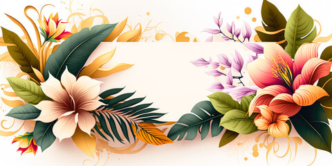 spring floral frame background with flowers, white background, banner, panorama - illustration - Generative AI