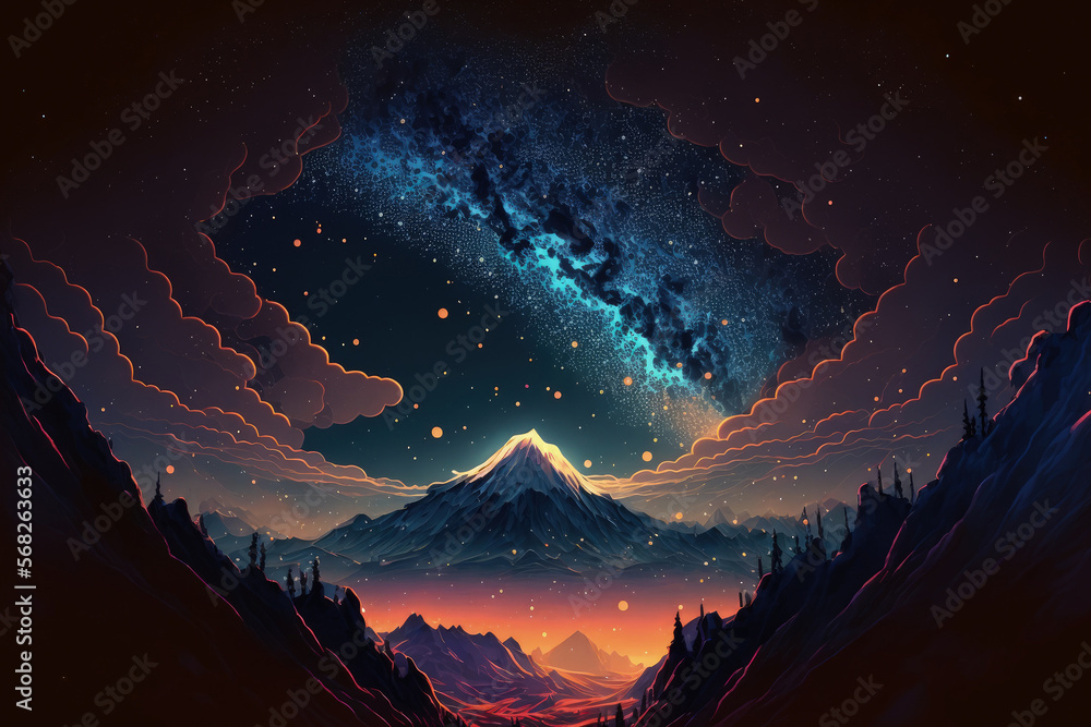 Canvas Prints in the stunning night sky, there are mountains, the milky way, and stars. generative ai