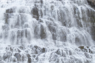 Fototapeta na wymiar Waterfall Water Texture, Beautiful Pure Nature in Iceland, Powerful Mountain River Background