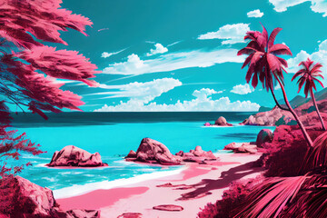 Fototapeta na wymiar beach area with palm trees, illustration