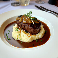 beef steak with mashed potato
