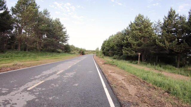 LE-142 paved road after Cruz de Ferro, Montes de Leon next to Foncebad&oacute;n, Santa Colomba de Somoza, Leon, Castile and Leon, Spain