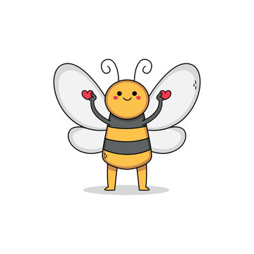 Cute bee cartoon character spreading love
