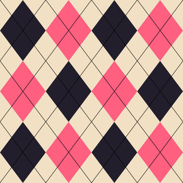 Vintage Argyle pattern seamless. Fabric texture background. Classic argile black and pink , beige ornament	