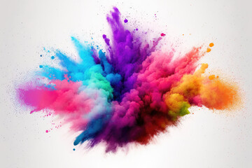 Fototapeta na wymiar background with abstract powder splatters eruption of colored powder against a white background. cloud with color. Bright dust explodes. Color Holi. Generative AI