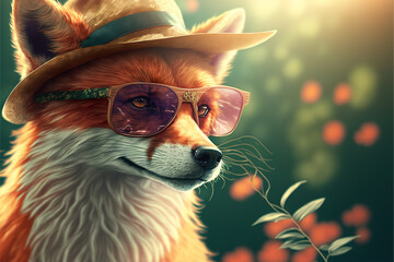 styled animals in glasses, enjoying a sun and wearing a hat, Generative Ai