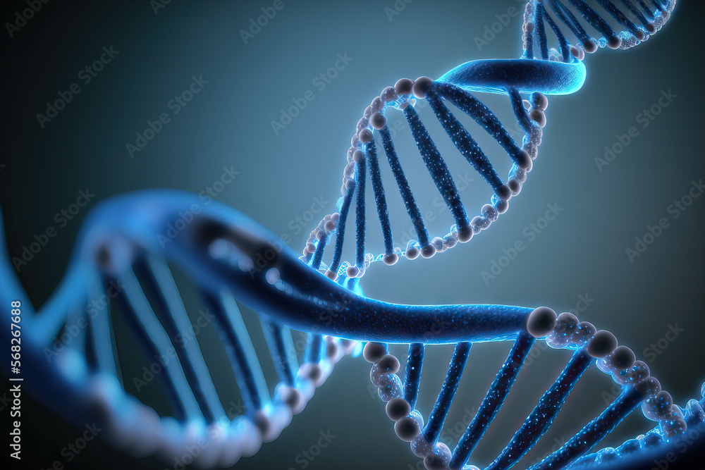 Poster dna structure in clear blue with a hazy background. generative ai